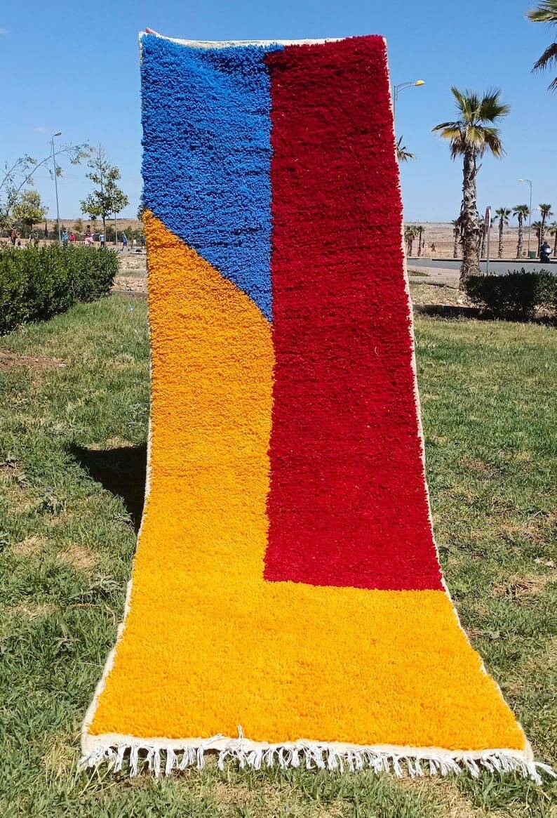 Handmade traditional pure wool carpet for the hallway, size 75x300 cm.