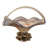 Coupe à fruits en verre soufflé de Murano pied argenté