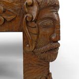 Table basse en chêne massif sculpté de faunes et plateau en marbre gris, France, circa 1940