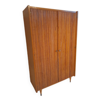 Armoire vintage en bambou et rotin, mid century dlg Audoux Minet