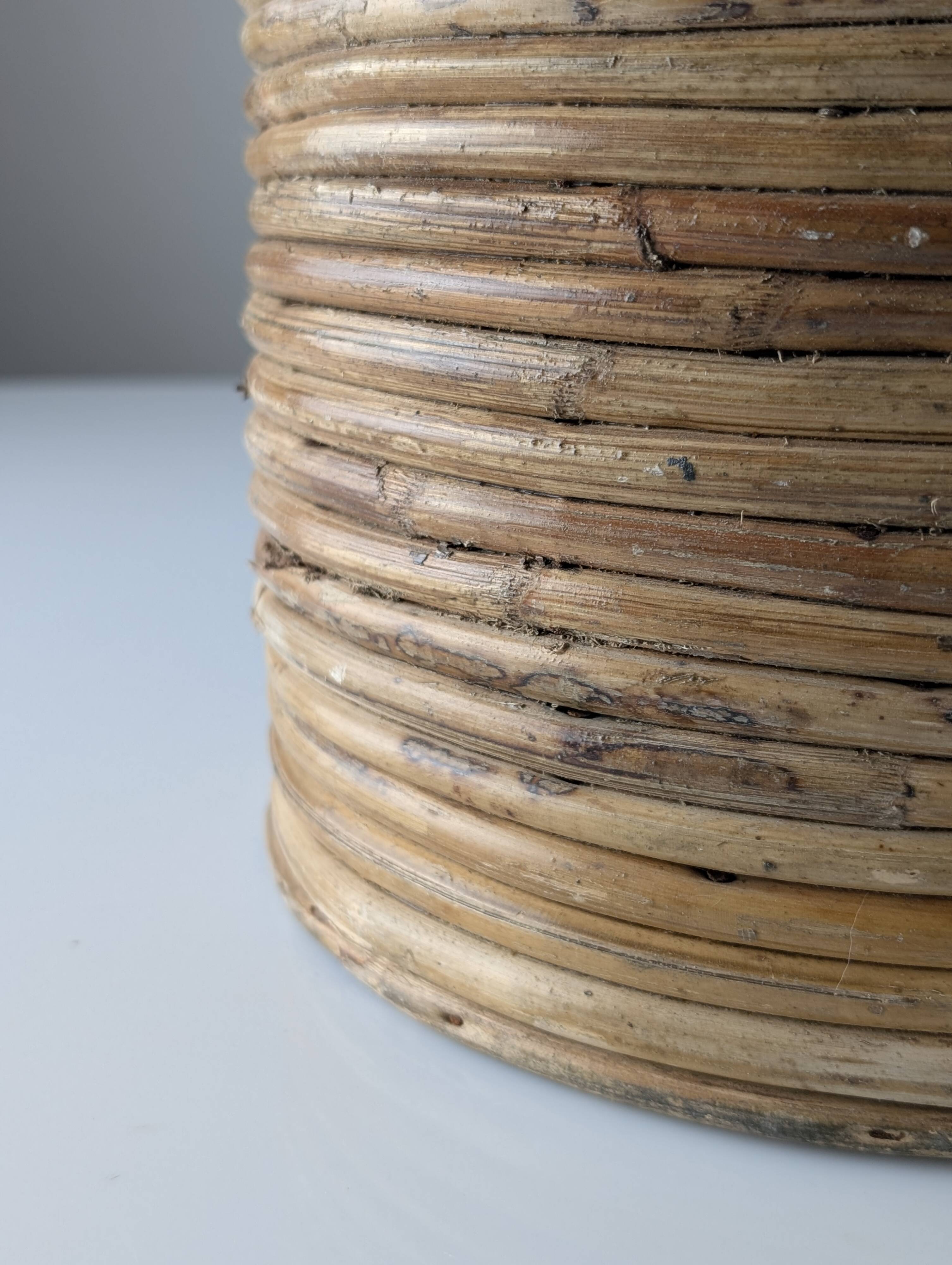Italian Mid-Century Pencil Reed Rattan and Brass Planter, 1970s