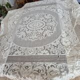 vintage crochet blanket bedspread with fringes on the edges