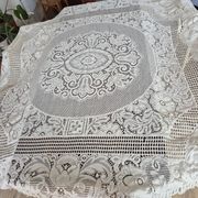 dessus de lit couverture vintage en crochet avec franges sur les bords