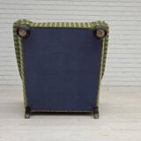 1950s, Danish relax armchair, green furniture velour fabric, ash wood legs.