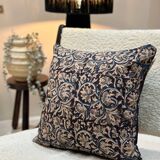 Indian cotton block print cushion with “flower” pattern - indigo blue
