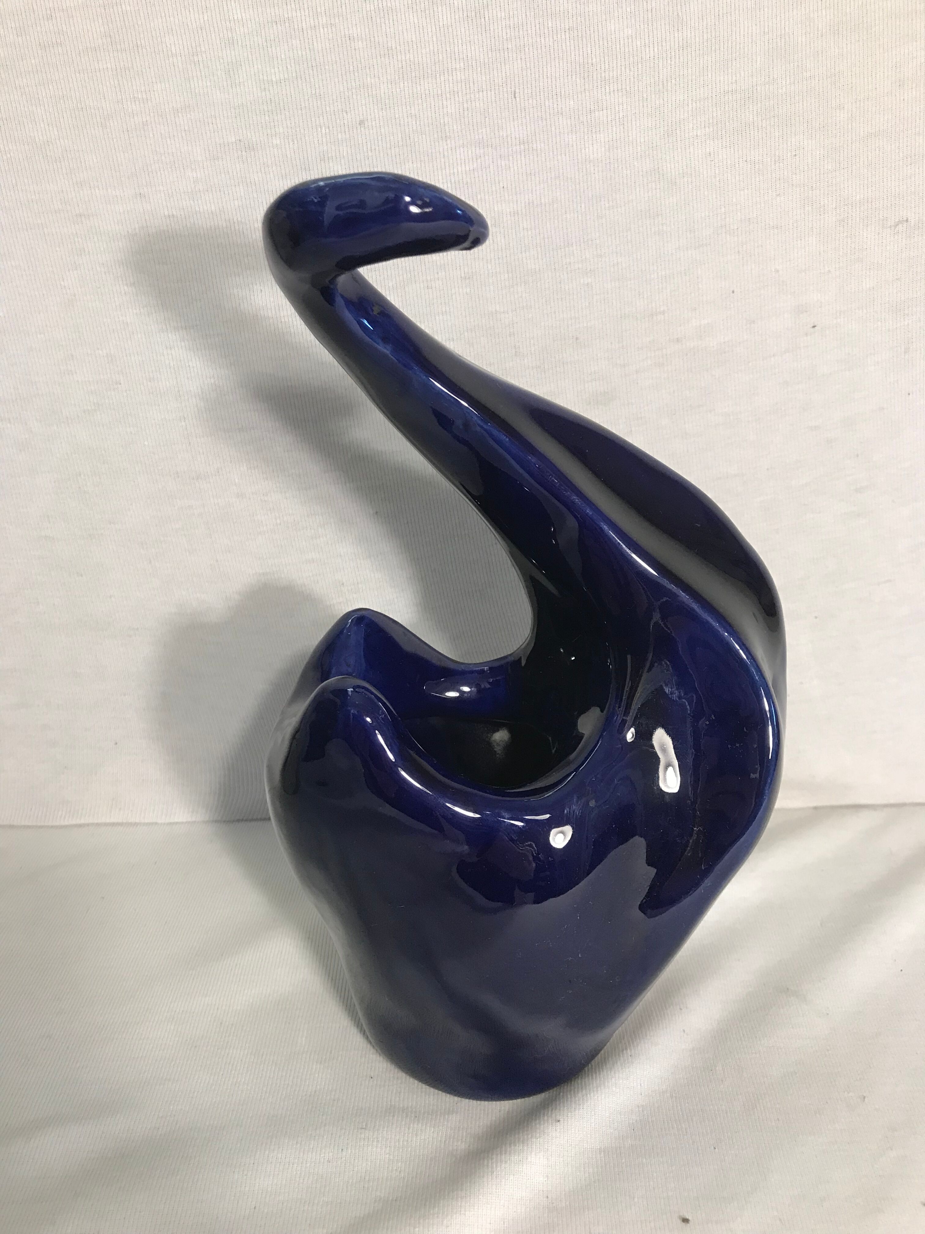 Old form Swan enameled ceramic Vase blue Decoration Vintage