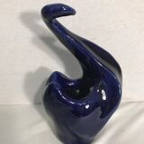 Vase forme cygne céramique émaillée bleu décoration vintage