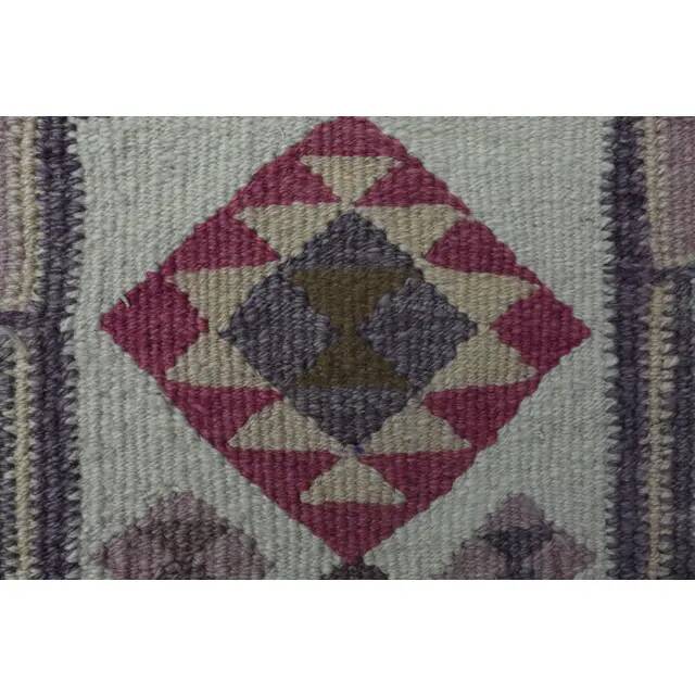 1970s Vintage Turkish Oushak Handmade Wool Cotton Purple Runner Rug 97x385