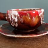 Cup, saucer, breakfast, Vallauris in flame-patterned ceramic.