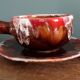 Cup, saucer, breakfast, Vallauris in flame-patterned ceramic.