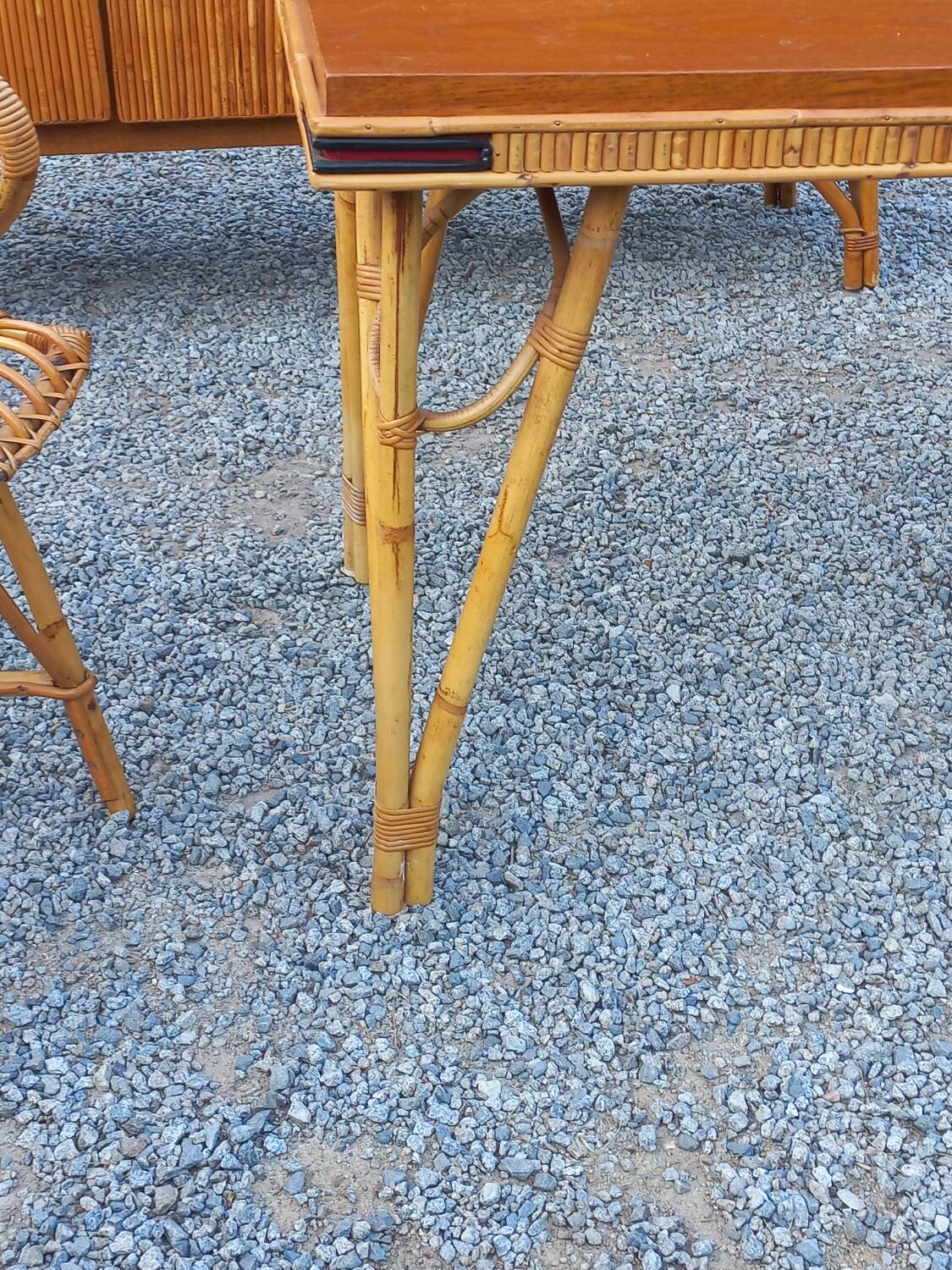 Vintage dining room attributed to Audoux and Minet in bamboo and rattan