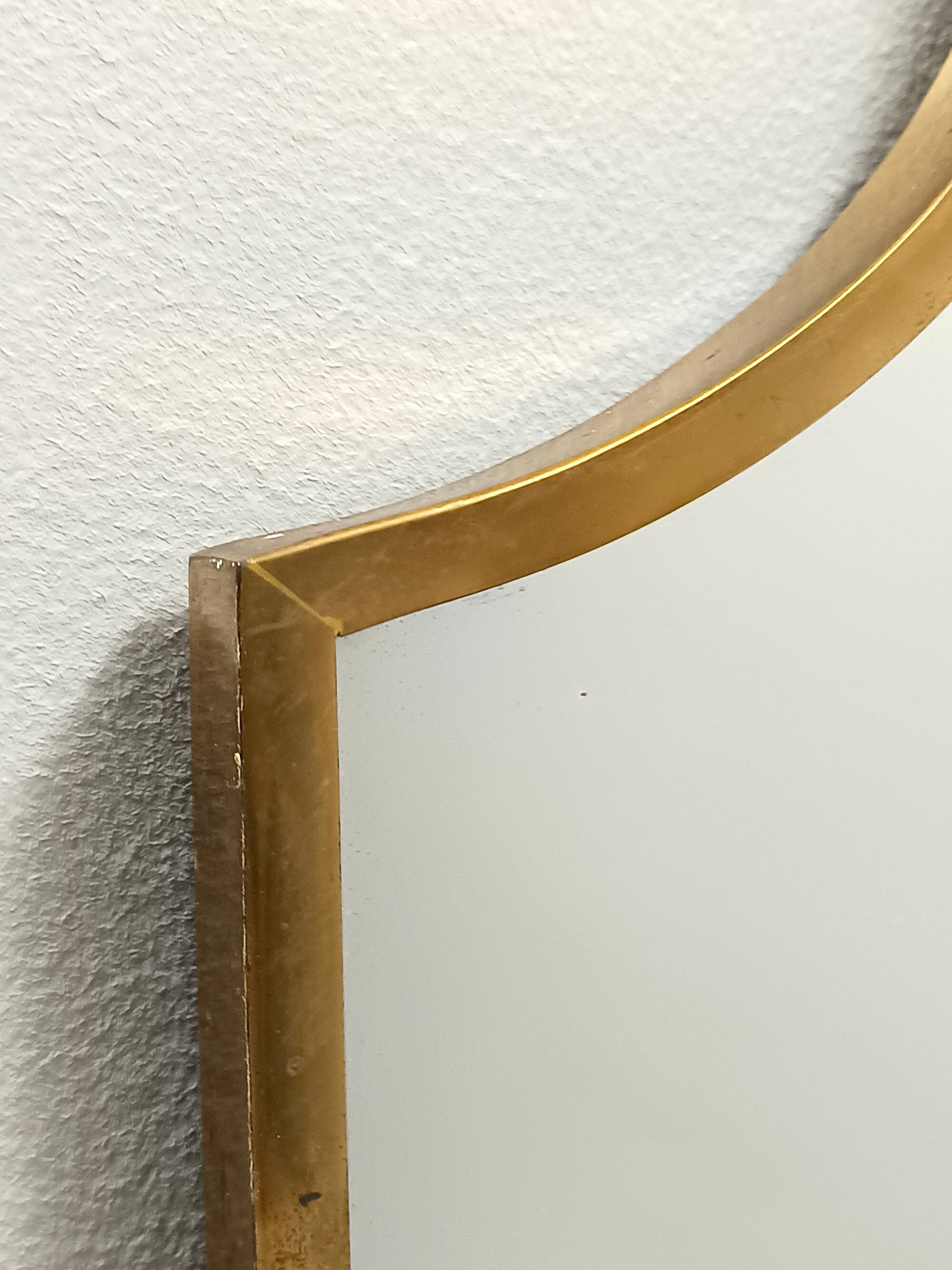 Mid-Century Modern Vintage Wall Mirror in Brass and Wood, Italy 1960s