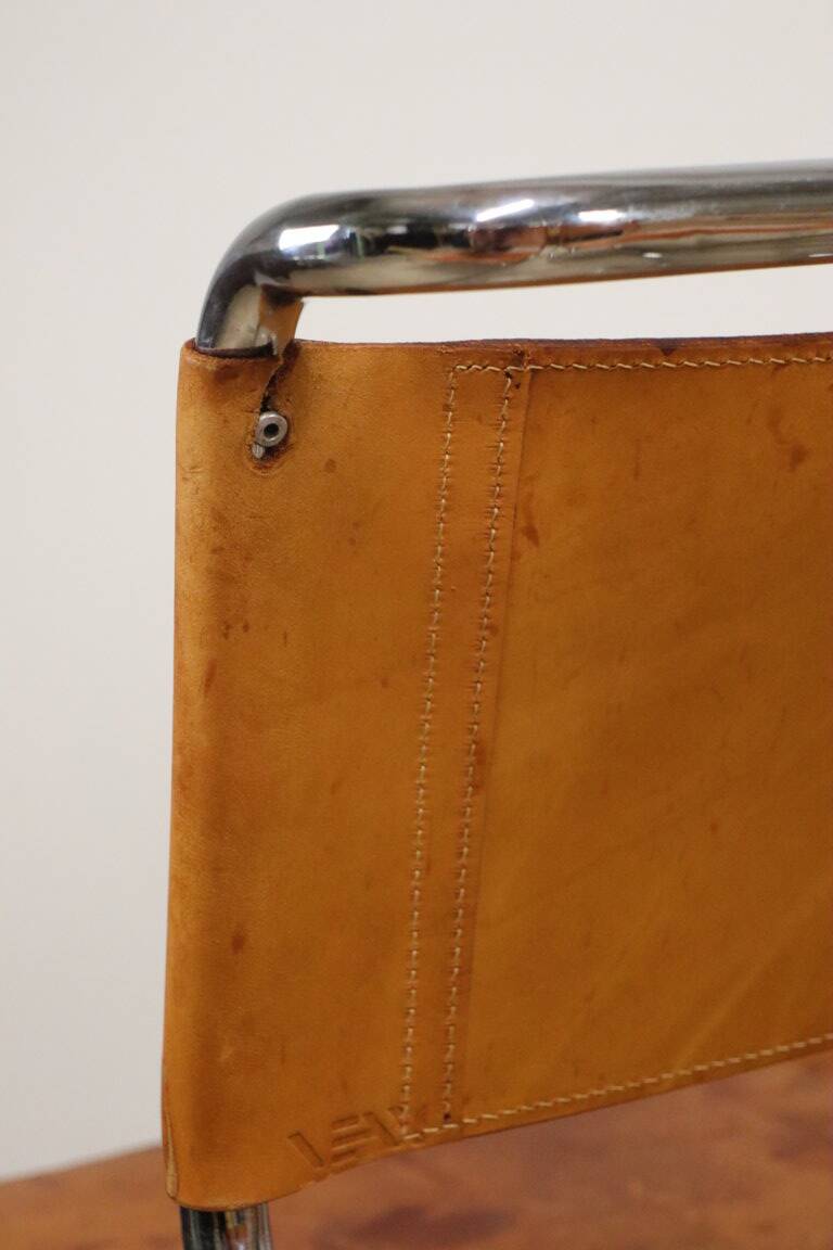 Set of 4 vintage leather and chrome metal chairs, 1970