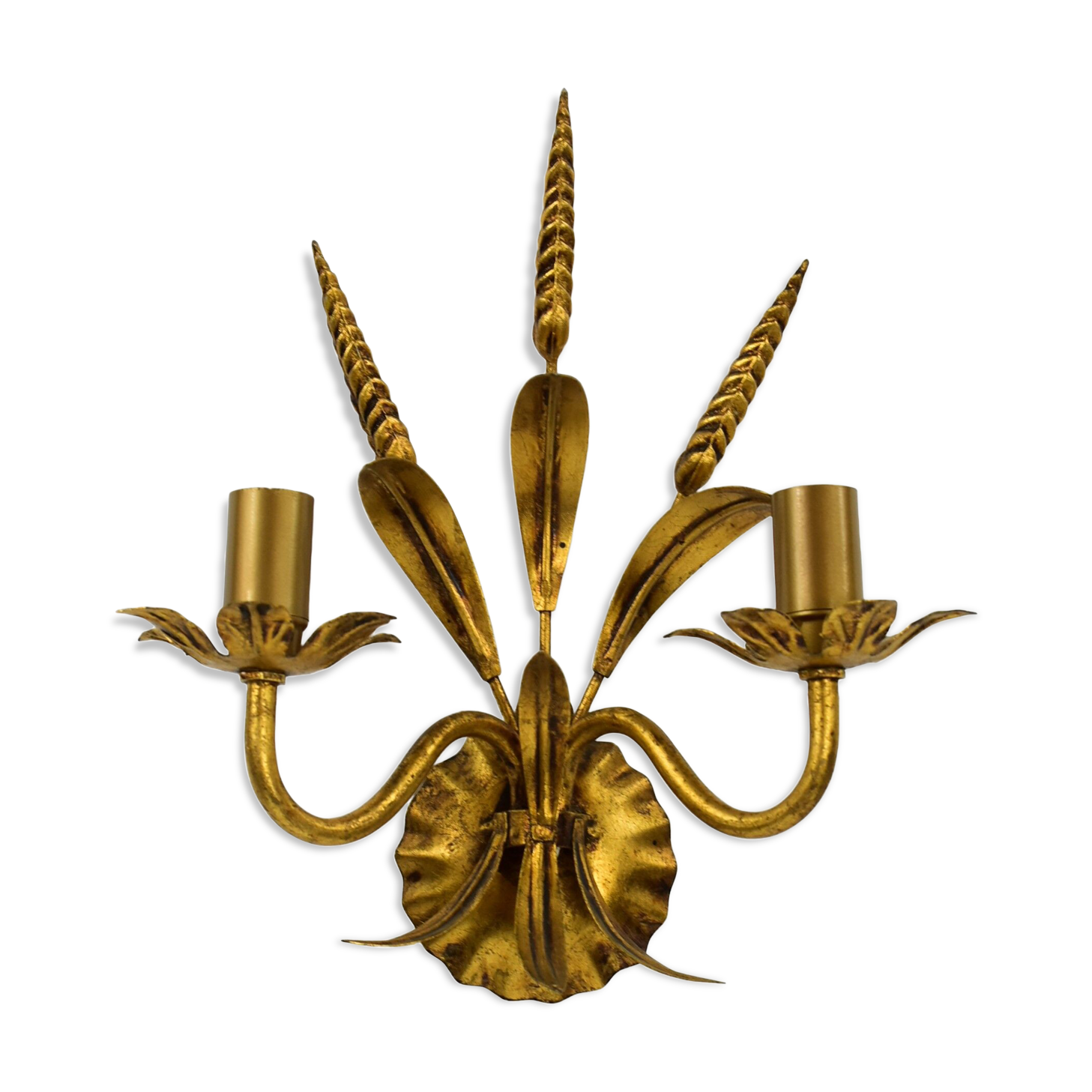 Golden vintage wall lamp, ear of wheat.