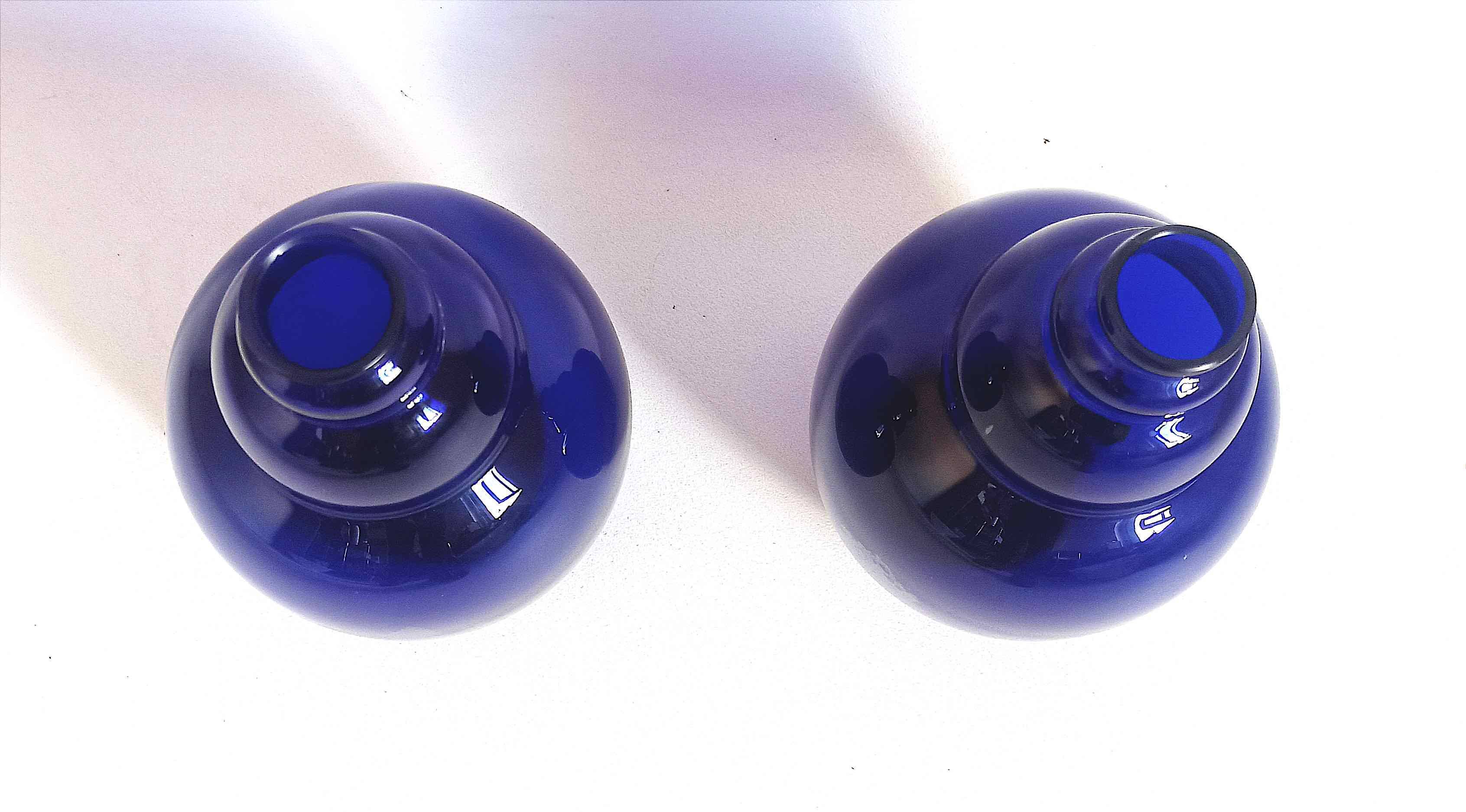 Pair of colbat blue art deco vase with silver leaf inclusions height 24 cm
