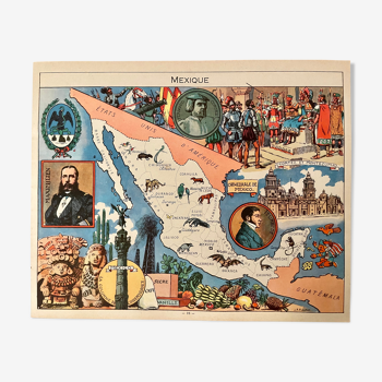 Affiche ancienne carte illustrée du Mexique de 1948 - JP Pinchon