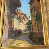 Oil on panel of courregelongue old picturesque street