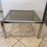 Square coffee table with smoked glass top and chrome base an70