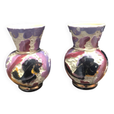 2 vases vintage en céramique de Monaco à décor de poissons