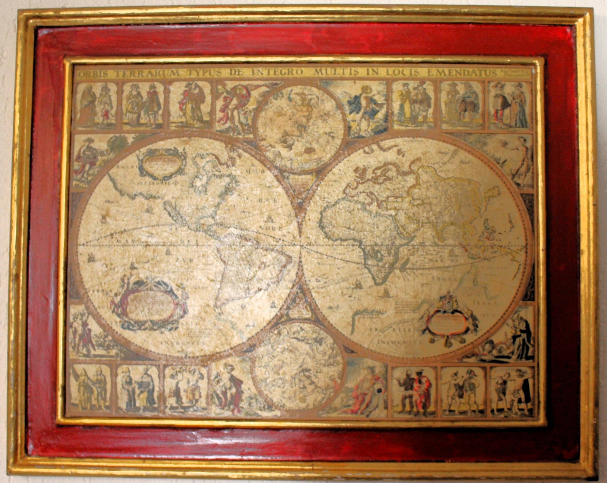 Cadre planisphère vintage reproduction XVIIème