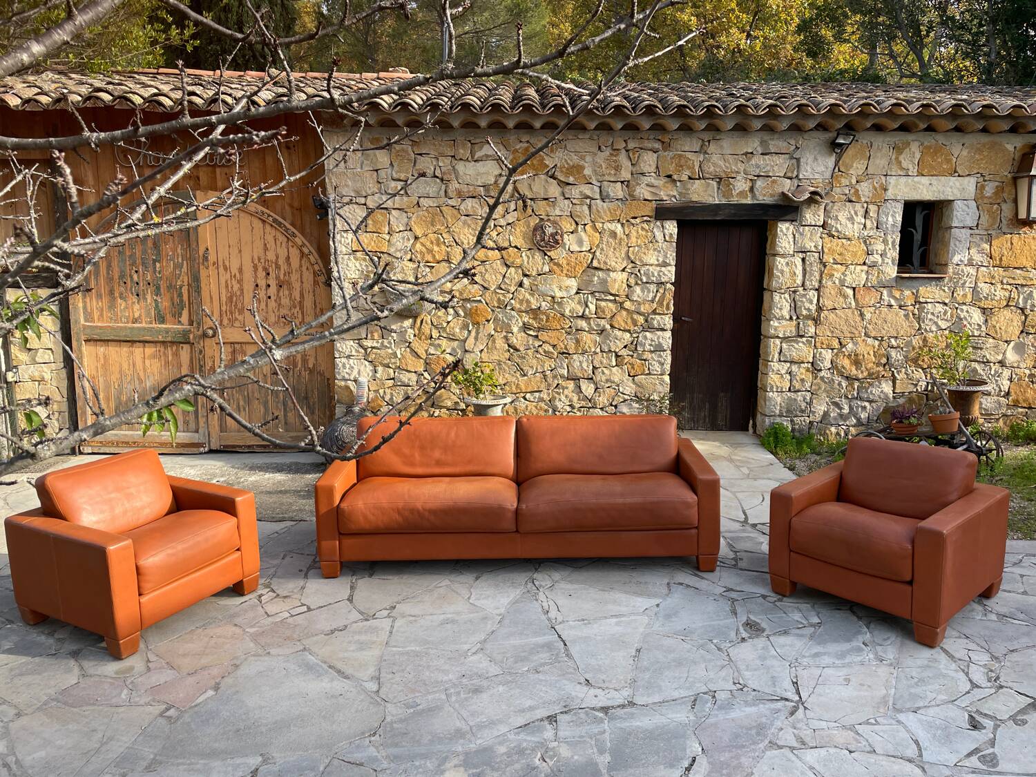 Sofa and Two Armchairs by De Sede