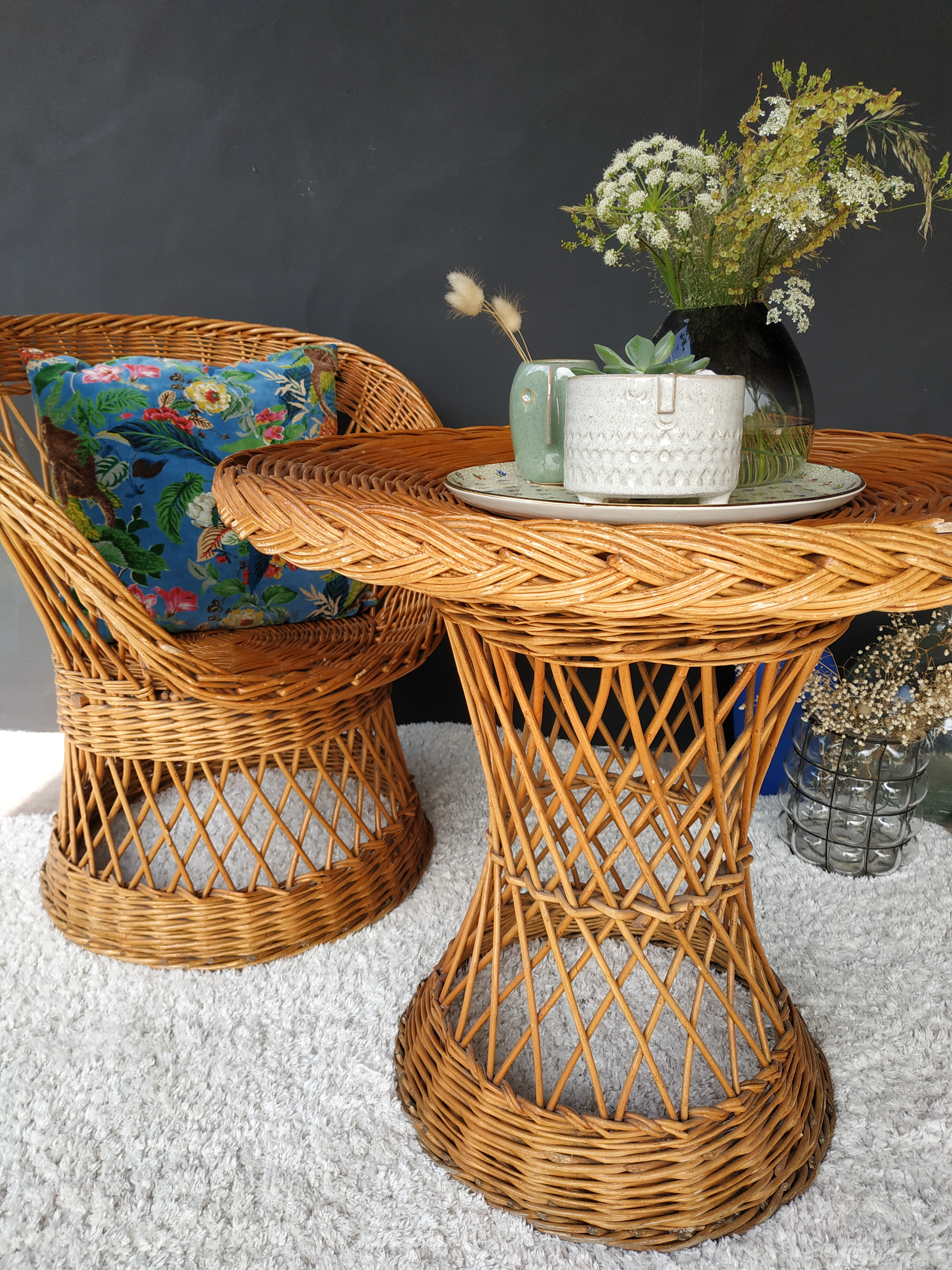 Wicker armchair and his table