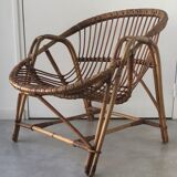 Vintage armchair basket or rattan shell - 1960