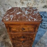 French antique bedside table in oak with walnut burl veneer, circa 1900.