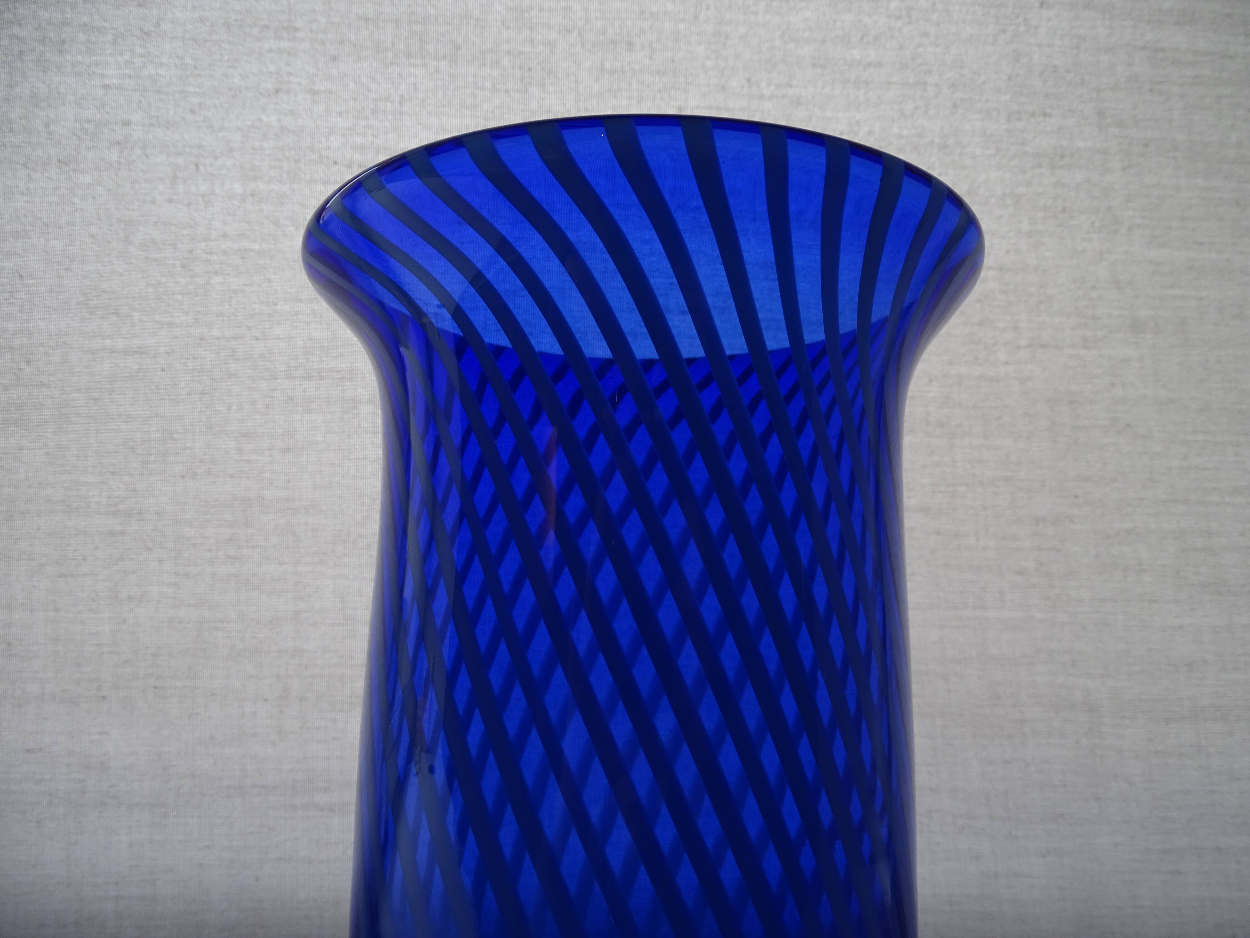 Murano spiral cobalt blue blown glass vase