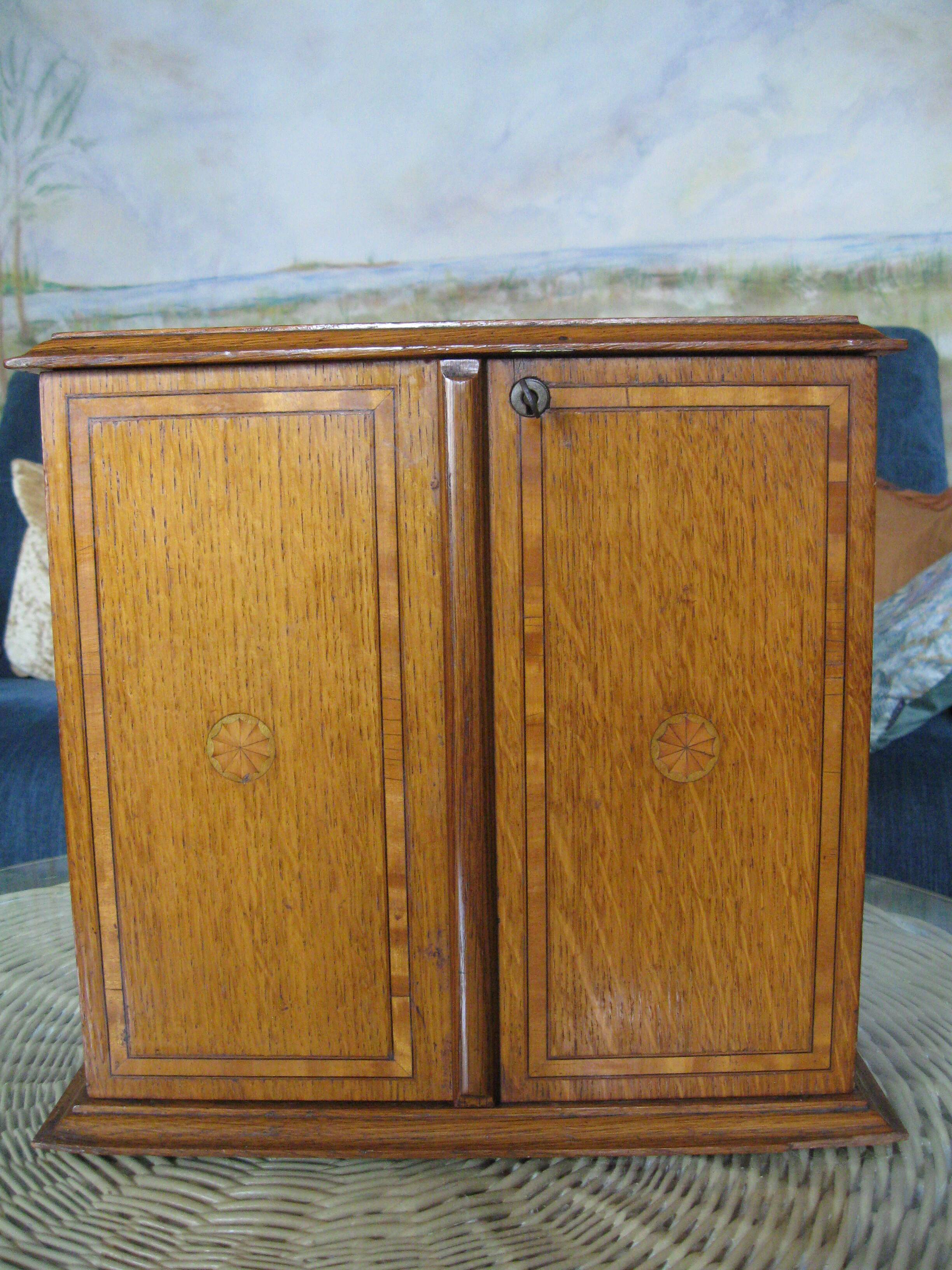 Edwardian Smoking Cabinet in Oak and Marquetry