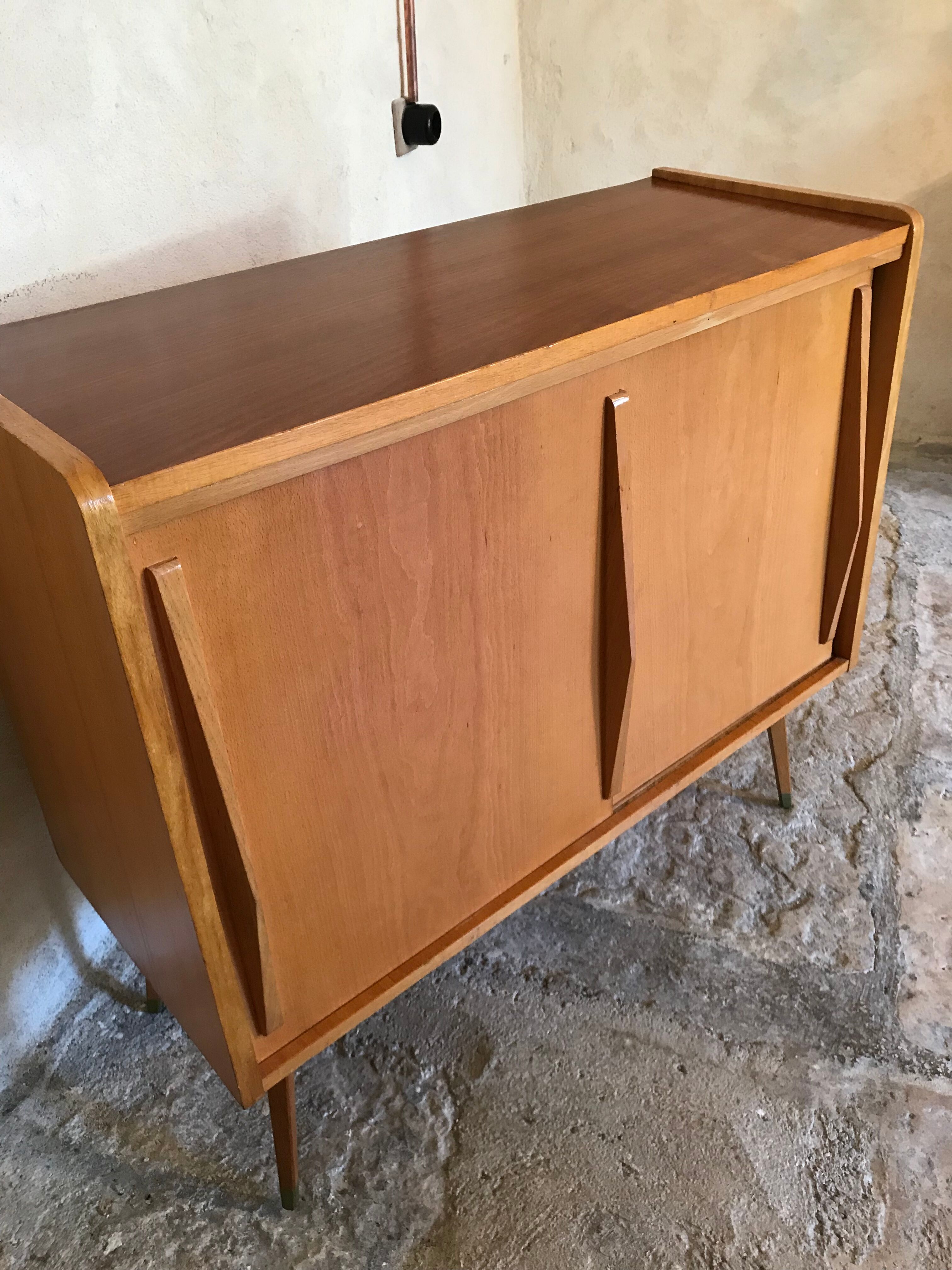 Vintage storage cabinet sliding doors and compass legs