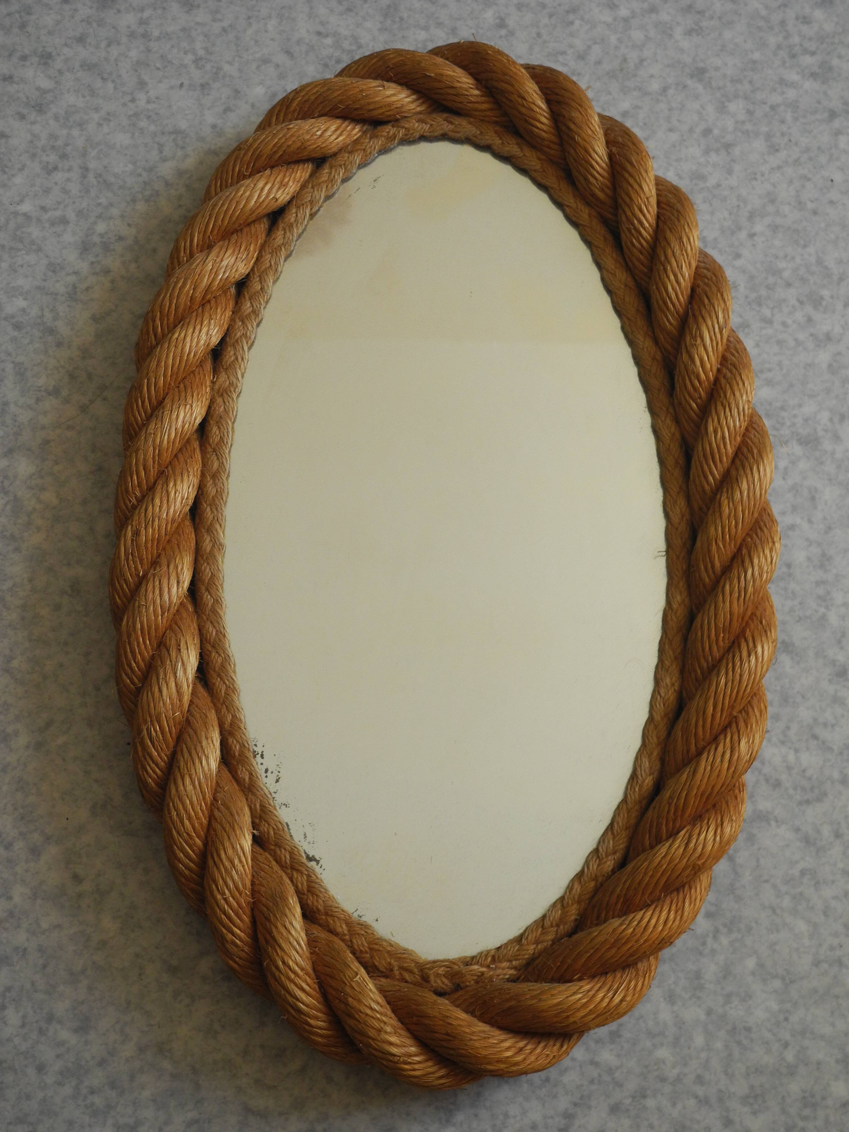old rope mirror Audoux Minet vintage design 1950s old mirror 50s