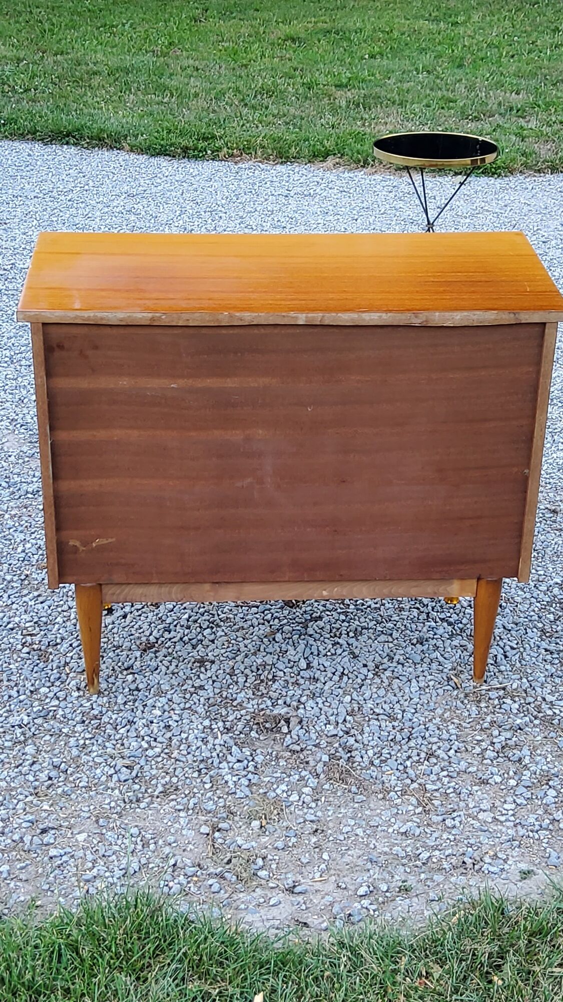 Vintage golden mahogany chest of drawers 3 drawers conical feet from the 60s