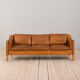 Vintage light cognac aniline leather 3 seater sofa by Mogens Hansen  Denmark, 1970s