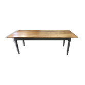 Table de ferme 2m50 pied tourné peint et plateau ciré