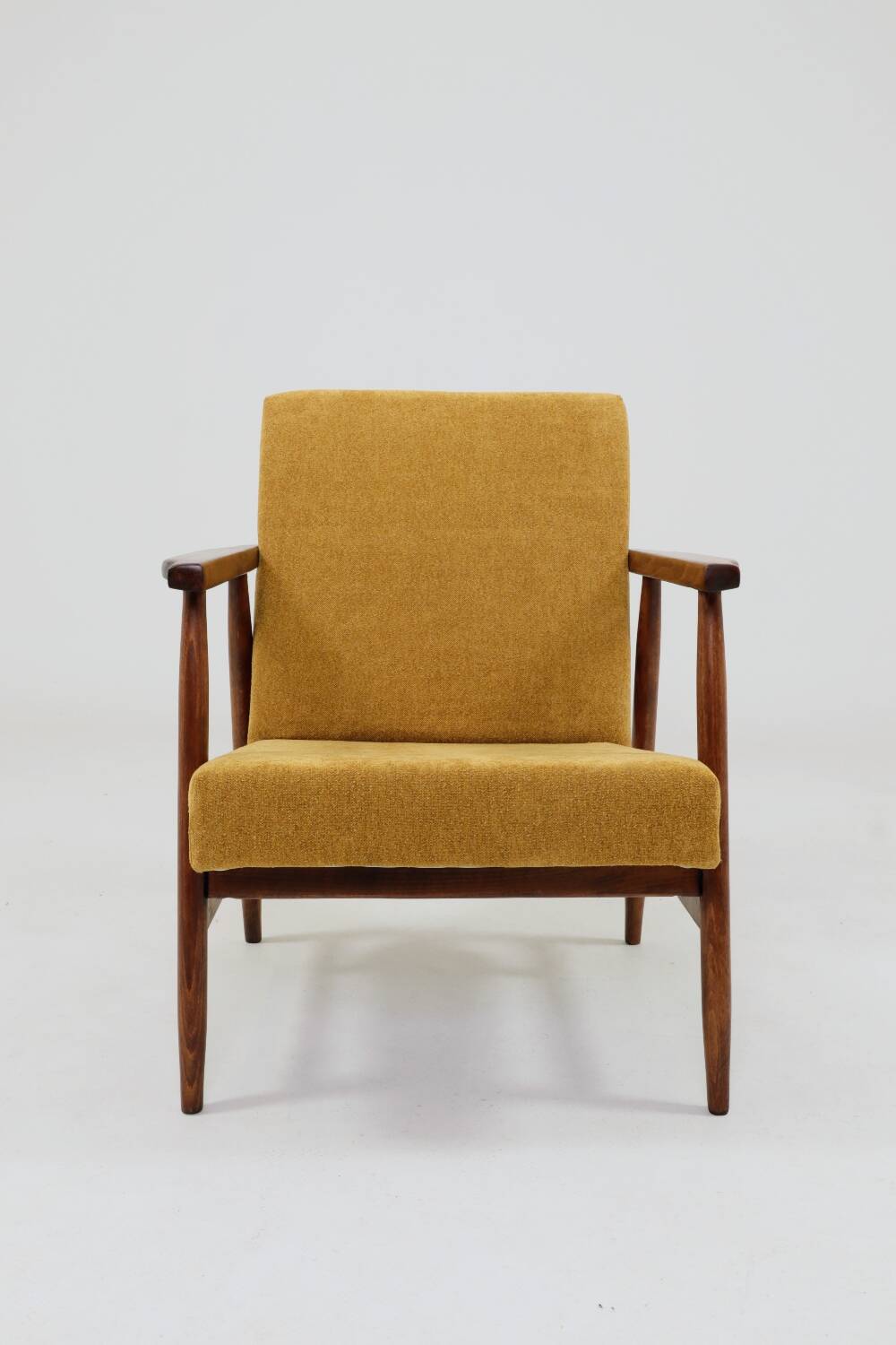 Vintage armchair model, golden yellow fabric, fully refurbished