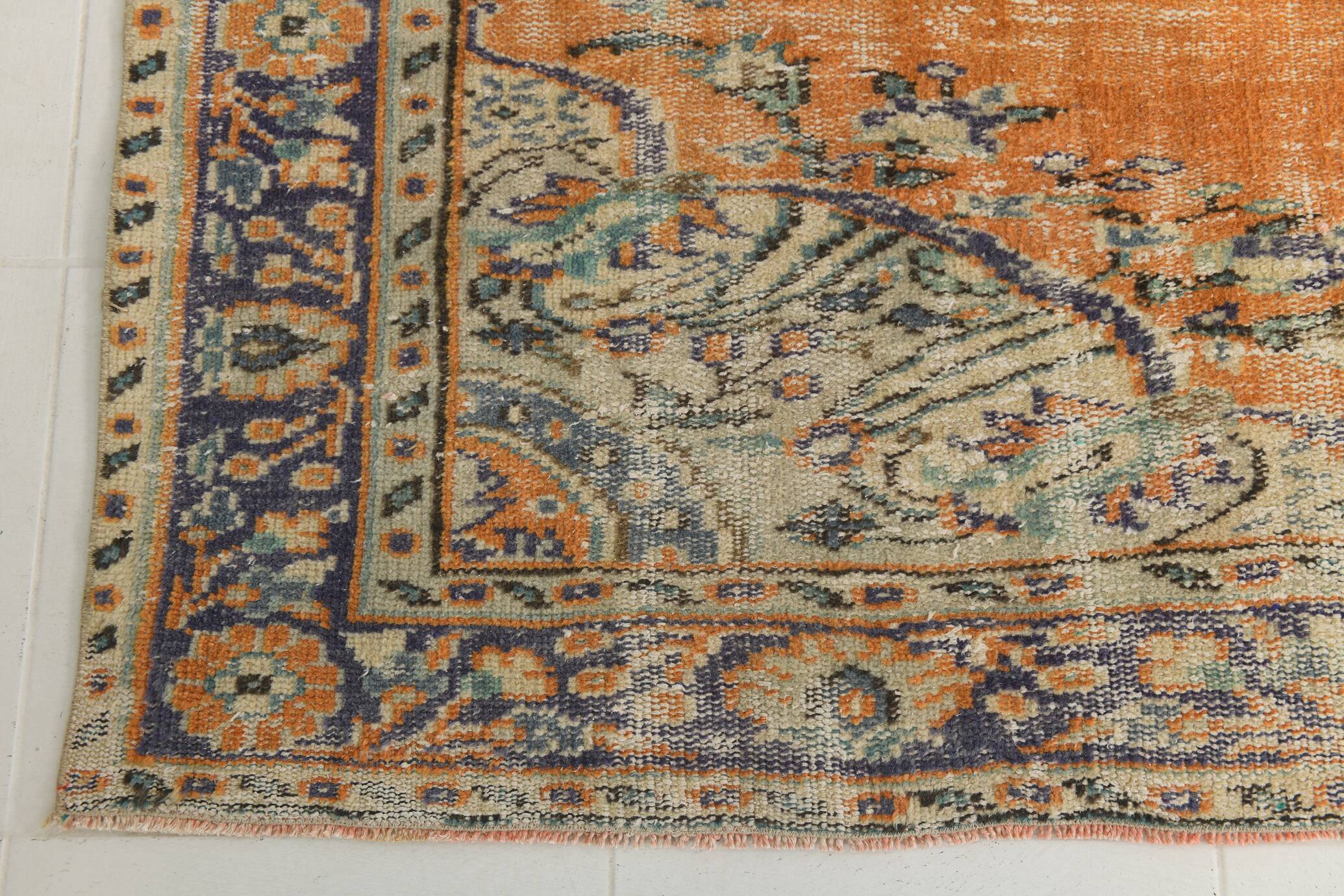 7x9 Orange & Cream Oriental Pattern Vintage Rug, 202x282Cm