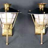 Pair of Sconces or Lanterns, Brass and Glass Maison Lunel, Mid-Century, France