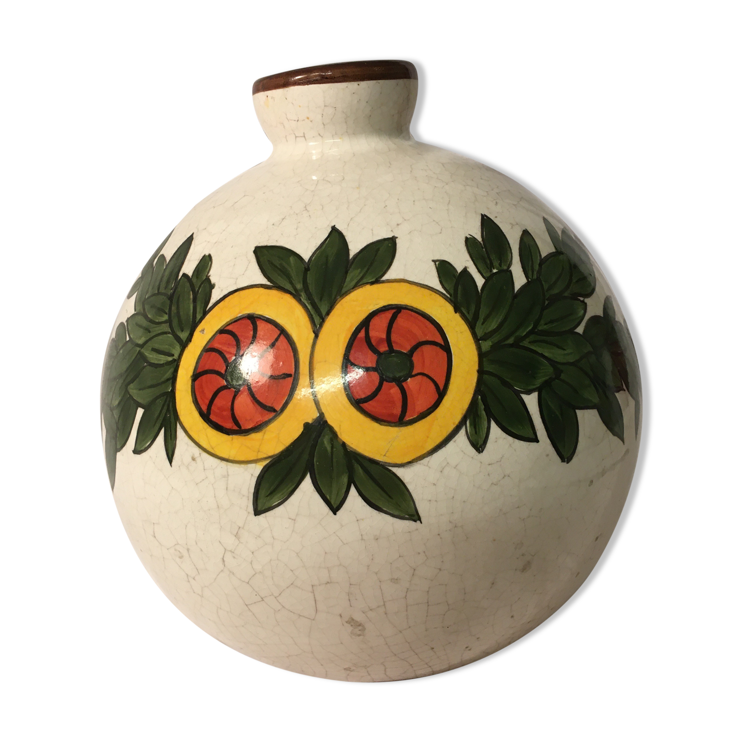 Art deco ball vase in cracked earthenware