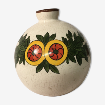 Vase boule art déco en  faïence craquelée