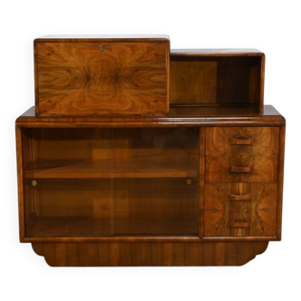 Rurka Glass Cabinet in Burl Walnut, Art Deco – 1940