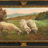 Mario Broggi.the sheep's pasture.important oil on framed wooden panel
