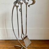Jaques Charles polished stainless steel fireplace set for Jean-Paul Créations France 1970