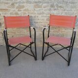 Pair of folding armchairs in metal and fabric 60s