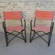 Pair of folding armchairs in metal and fabric 60s
