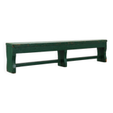 Rustic primitive green farmhouse bench in solid oak, France ca. 1900