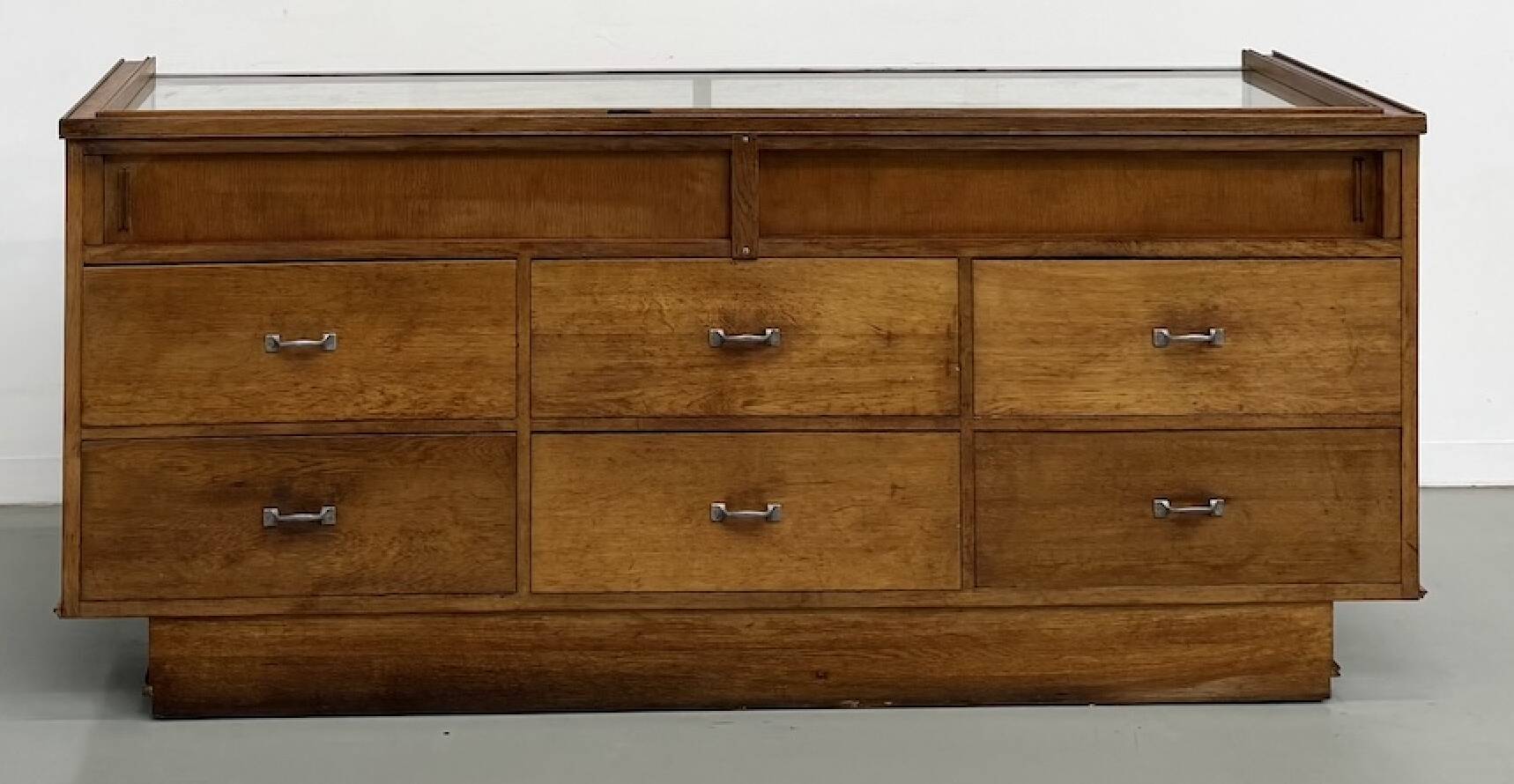 Vintage Siegel Paris workbench in oak and glass – 1950