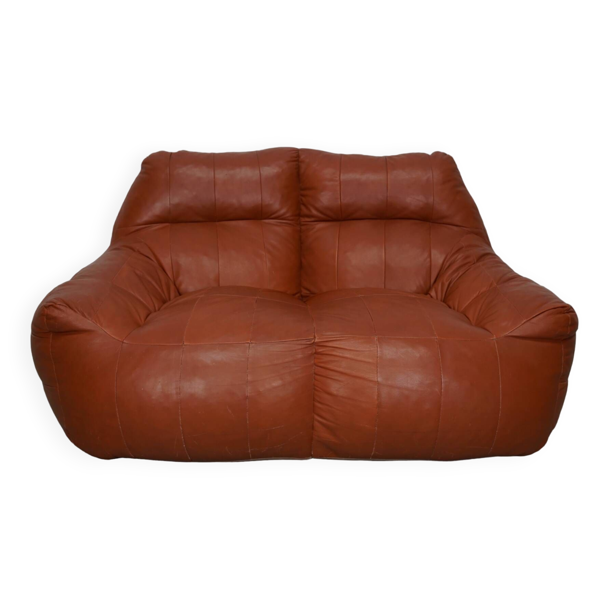 Pouf / Canapé 2 places en cuir patchwork vintage