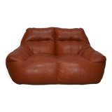 Pouf / Canapé 2 places en cuir patchwork vintage