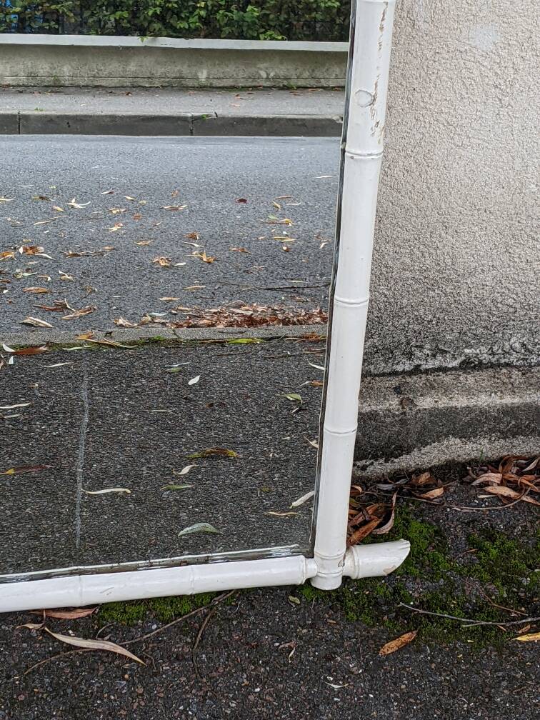 Large wooden mirror with bamboo effect painted in white, bohemian country decor